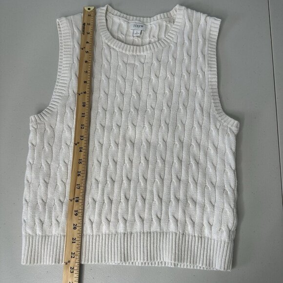 J Crew Cable Knit Sweater Vest Size L Natural Cream Preppy Cotton BS916 - Picture 4 of 9